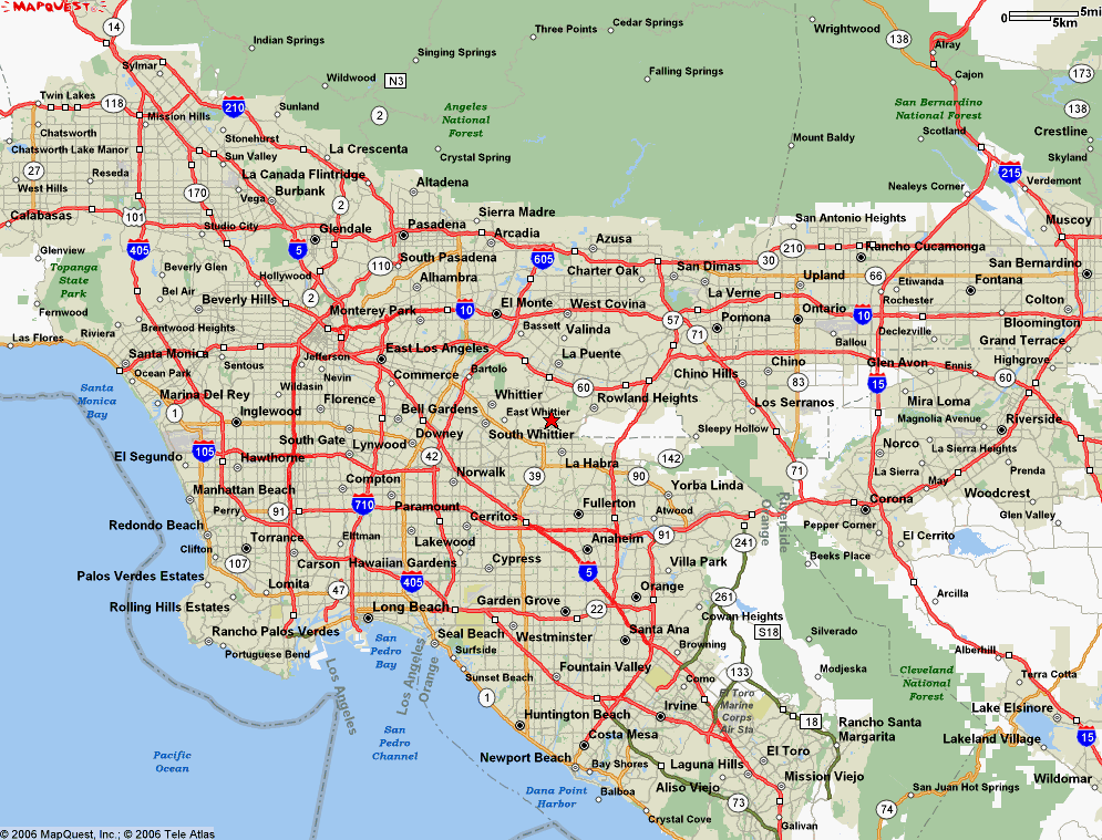 los angeles california map